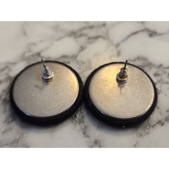 Vintage Button Stud Earrings With Red Center Black Outer Design - Picture 2 of 4